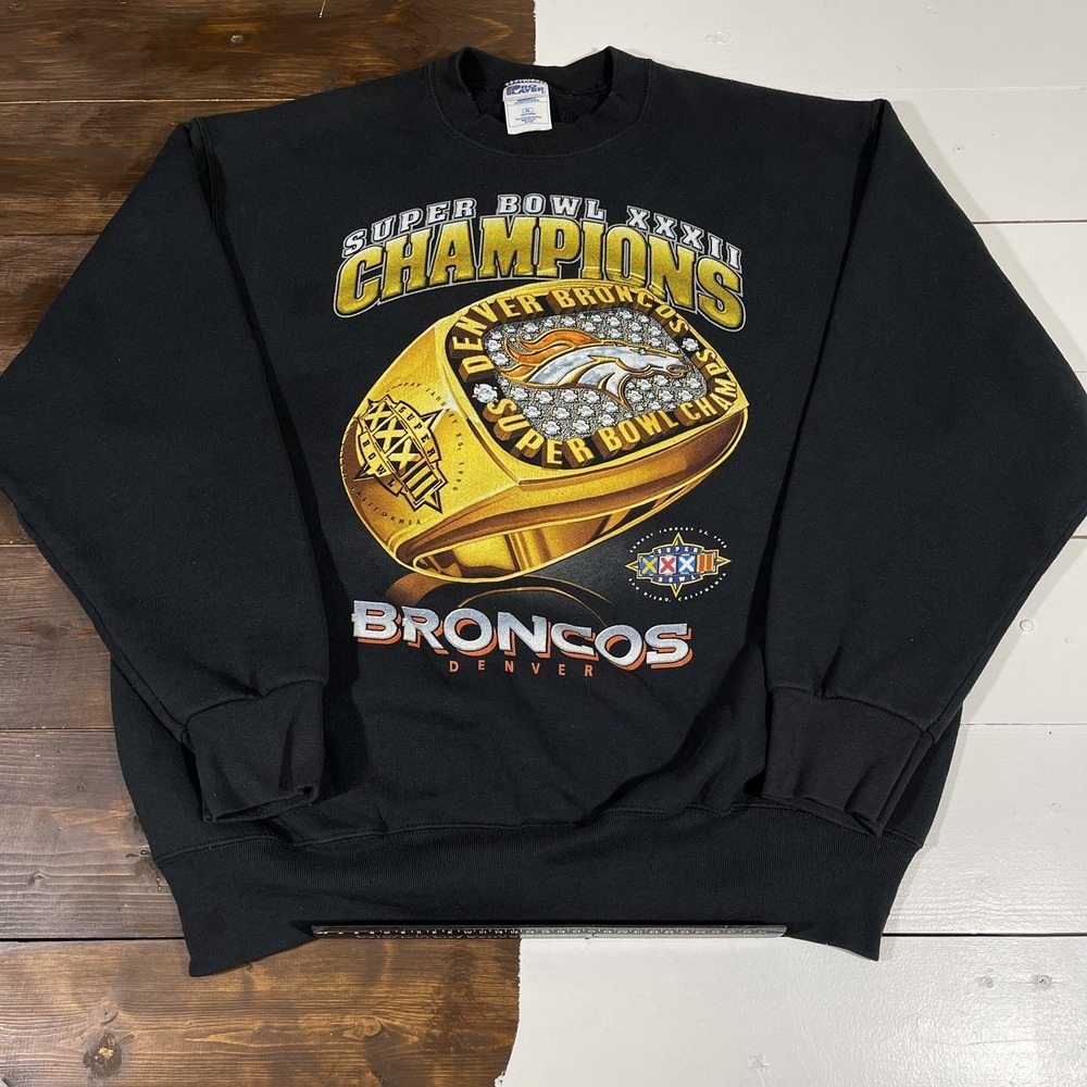 Vintage 90's Pro Player Denver Broncos Super Bowl 32‎ Big Ring Sweatshirt Sz XL